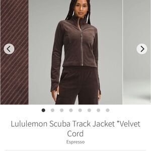 Lululemon Scuba Track Jacket *Velvet Cord Espresso Sz 2